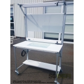 LEAN CONCEPT - Poste de travail mobile avec module haut, panneau perforé, balance et éclairage. Conception sur-mesure ergonomique et modulaire. SODEFI