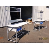 LEAN CONCEPT - Poste de travail avec module haut, bloc tiroir, panneau de communication et plan incliné. Conception ergonomique et modulaire sur le principe du Lean Manufacturing. SODEFI